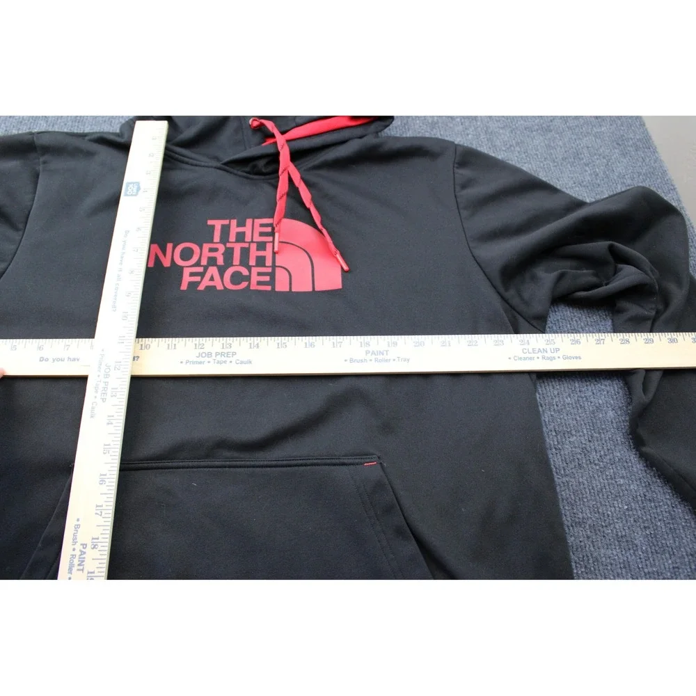 The North Face Mens XL Hoodie Black Red Logo Pullover Performance Sweatshirt